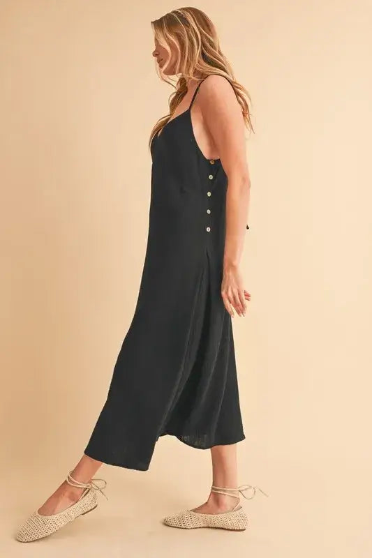 Side Button Midi Black Cami Dress - In Style Chics Boutique Women's Juniors Apparel Online