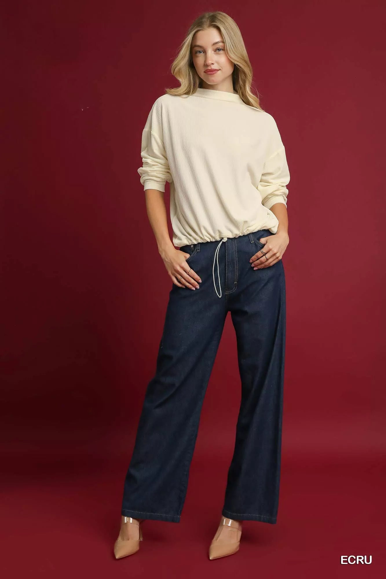 Ribbed Drawstring Hem Knit Top at In Style Chics Boutique