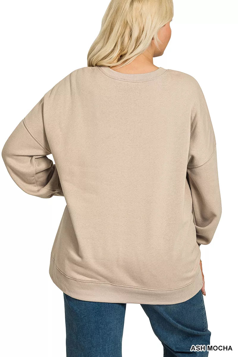 Fleece Hi-low Boyfriend Sweatshirt with Pockets at In Style Chics Boutique