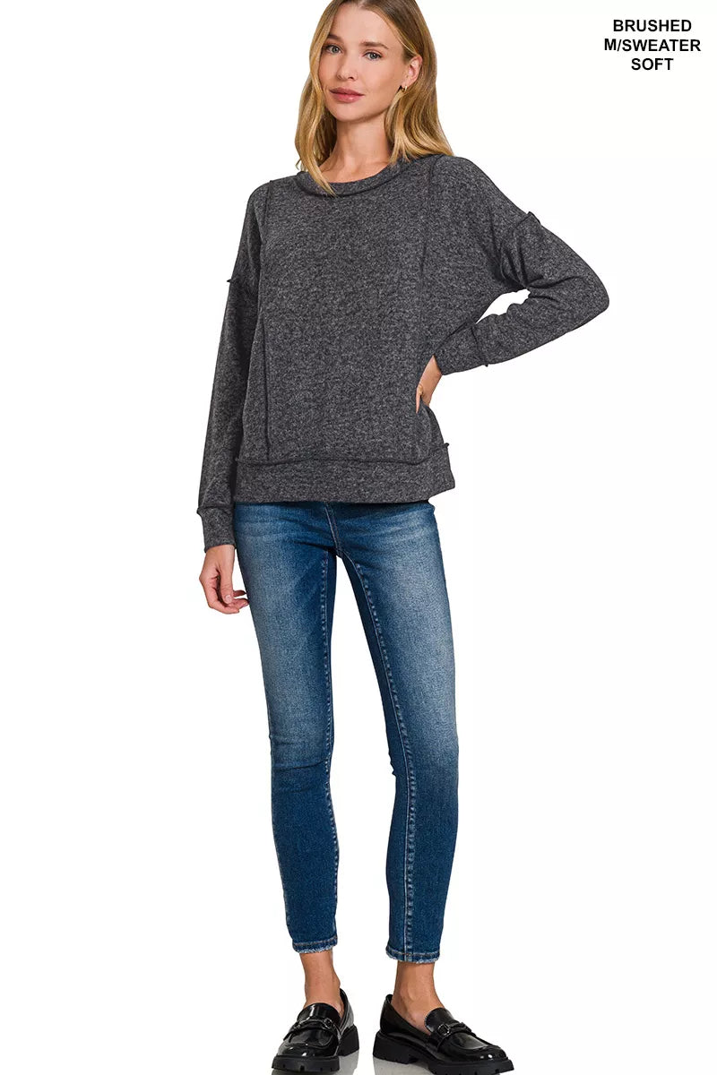 Zenana Brushed Hacci Drop Shoulder Sweater