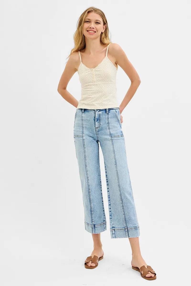 RISEN High Rise Crop Wide Leg Jeans with Front Seam Detail - In Style Chics Boutique