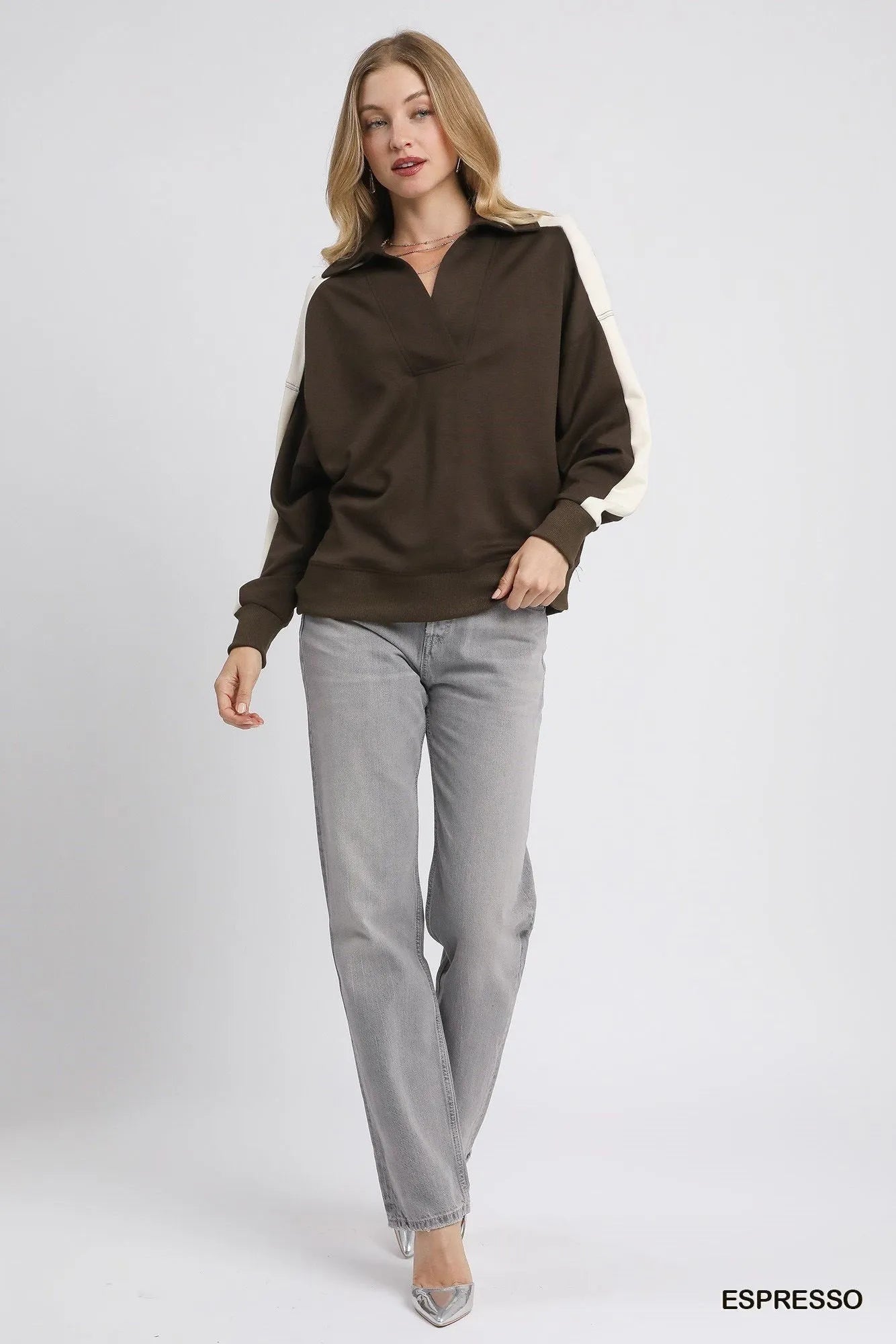 Color Block Polo Sweatshirt at In Style Chics Boutique