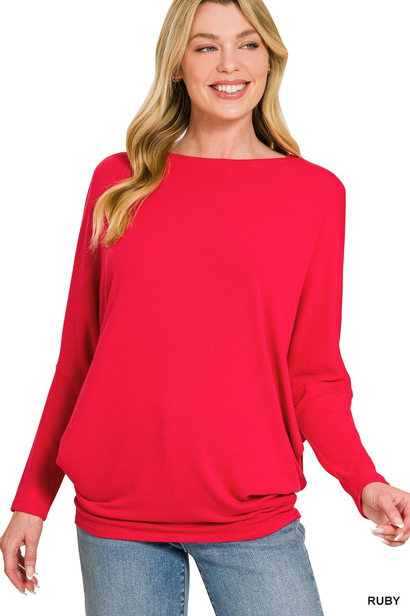 Zenana Hacci Dolman Sleeve Boat Neck Top – Shop My Obsession
