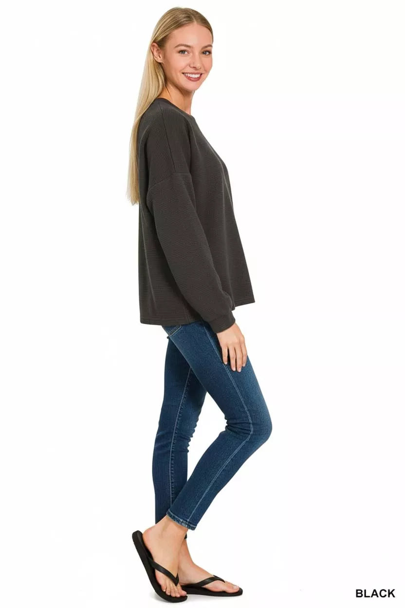 Shop Zenana Double Knit Round Neck Long Sleeve Top at In Style Chics Boutique 🖤