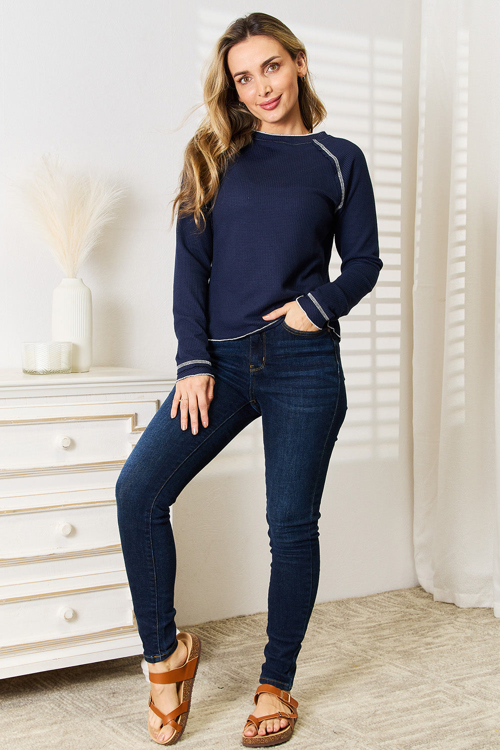 Basic Bae Long Raglan Sleeve Round Neck Top - In Style Chics Boutique LLC