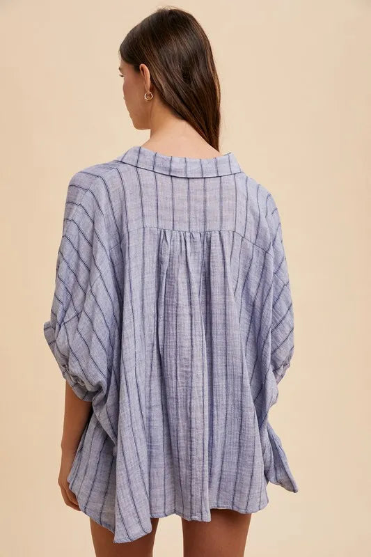 Shop this Striped Button Up Half Sleeve Shirt at In Style Chics Boutique