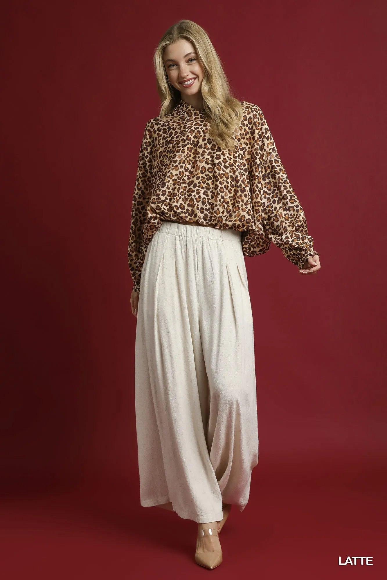 Leopard Print Balloon Sleeve Blouse at In Style Chics Boutique