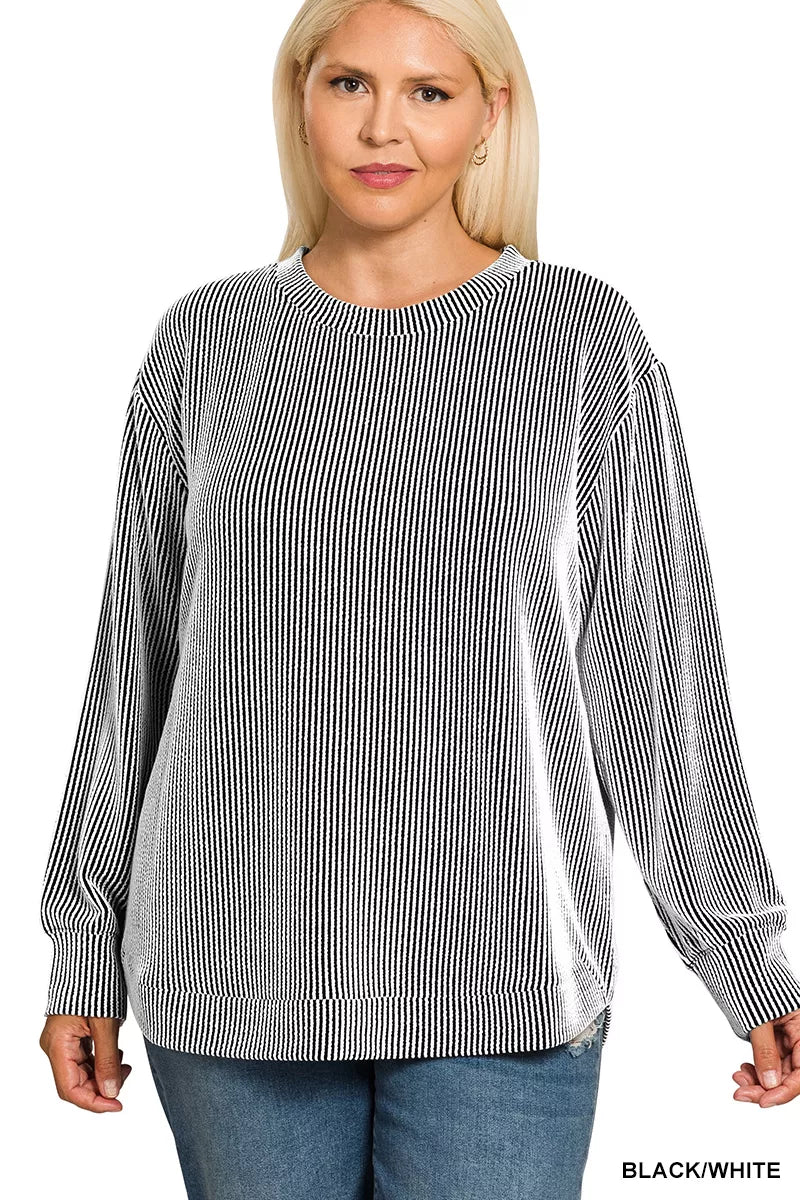 Raised Rib Round Neck Long Sleeve Top at In Style Chics Boutique