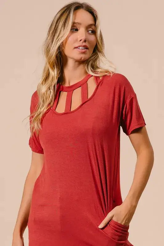 Front Cutout Mini Tee Dress with Pockets - Shop Cute Clothes Online - In Style Chics Boutique Women's Juniors Apparel