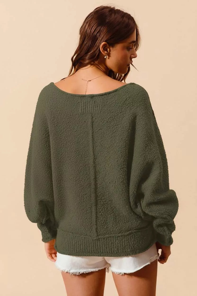 Loose Fit Exposed Seam Slouchy Boucle Sweater at In Style Chics Boutique