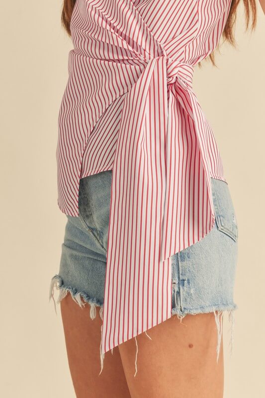 Aemi + Co Side Knotted Surplice Striped Cami - Cute Clothes Online - In Style Chics Boutique Women's Juniors Apparel