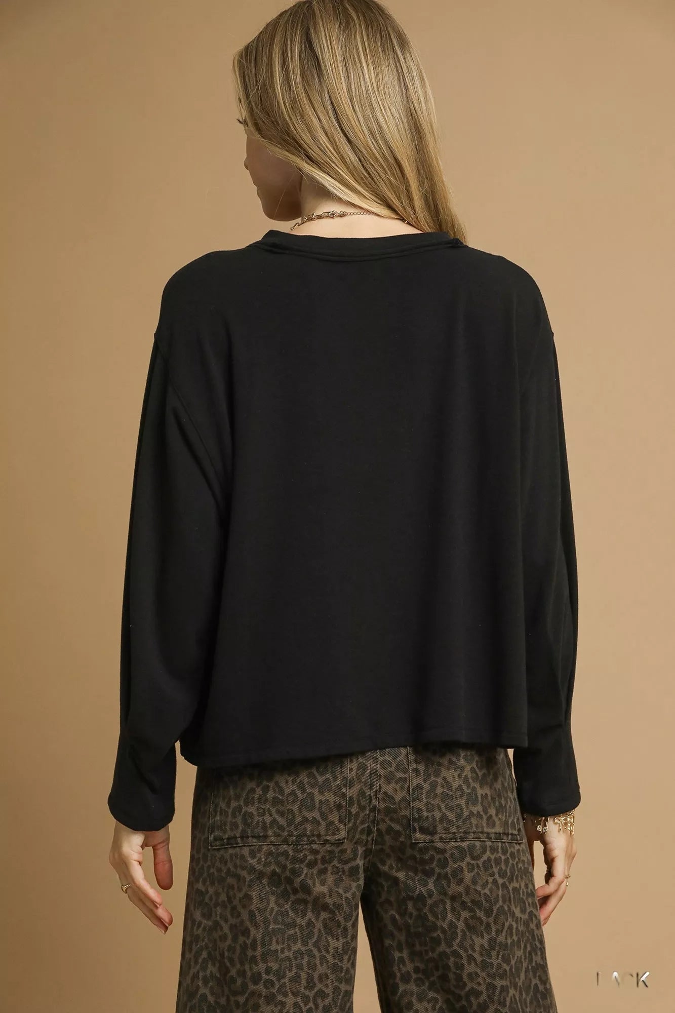 Brushed Fleece Crewneck Black Top at In Style Chics Boutique