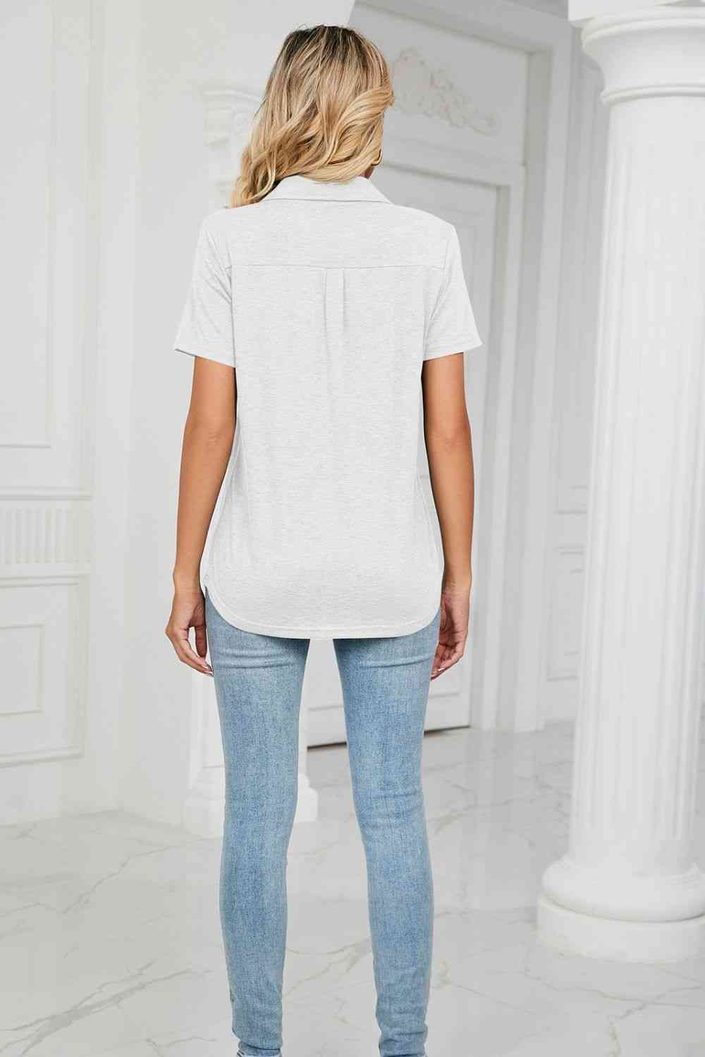 Curved Hem Johnny Collar Polo Shirt - More Colors! - In Style Chics Boutique LLC