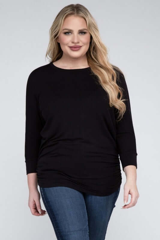 Luxe Rayon Boat Neck 3/4 Sleeve Plus Size Top - Cute Clothes Online - In Style Chics Boutique Women's Juniors Plus Size Apparel 