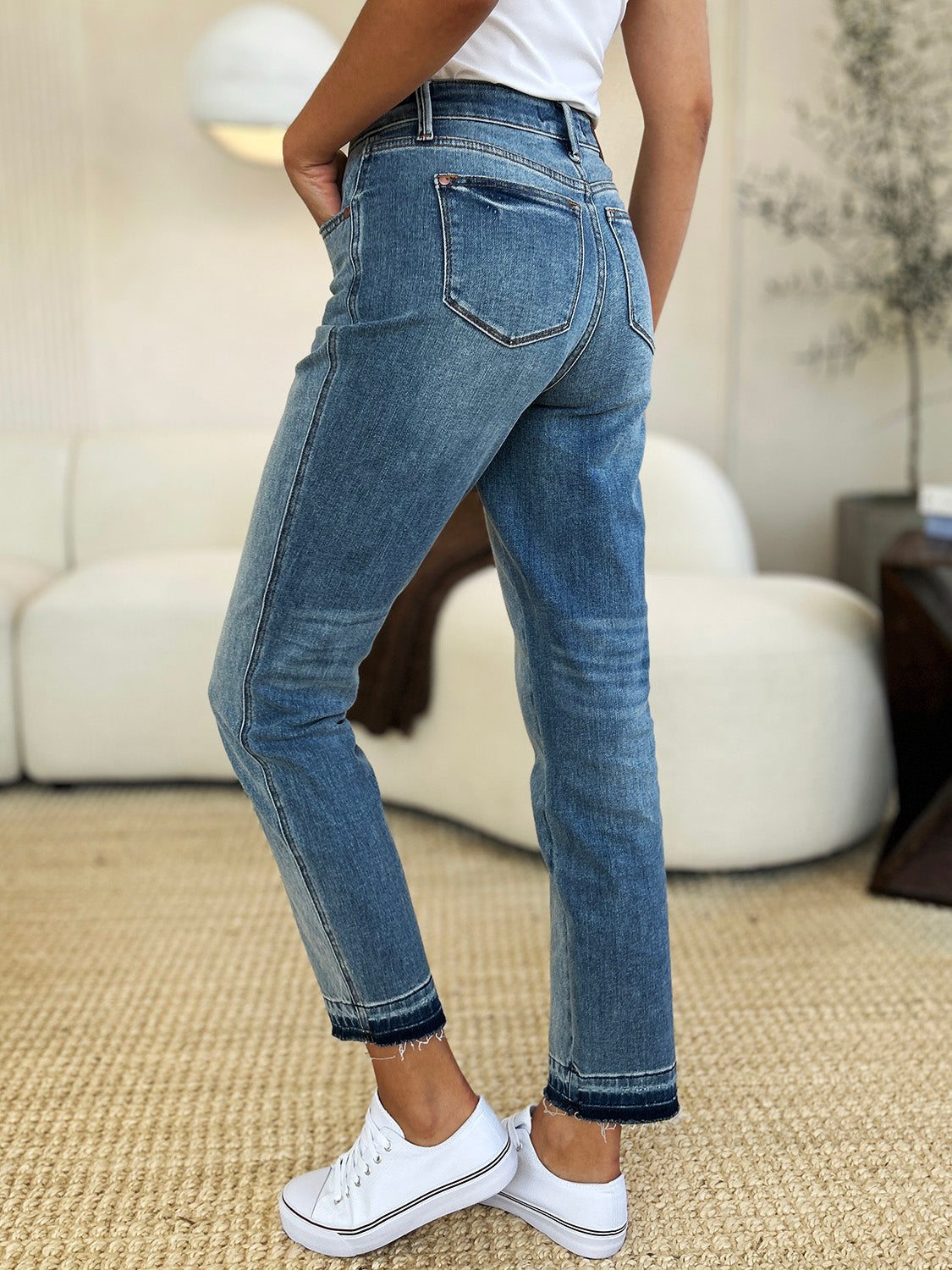 Judy Blue Full Size Mid Rise Rigid Magic Release Hem Jeans - In Style Chics Boutique LLC