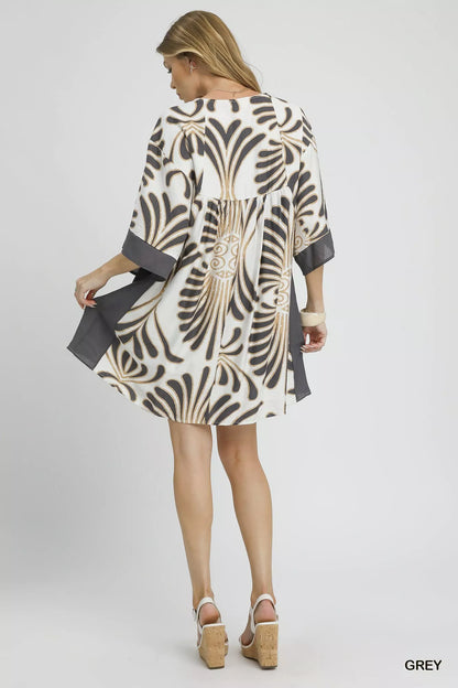 Abstract Print Kimono Sleeve Mini Dress at In Style Chics Boutique 