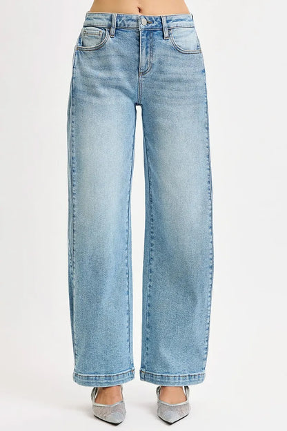 RISEN Mid Rise Wide Barrel Transferable Leg Snap Jeans at In Style Chics Boutique 
