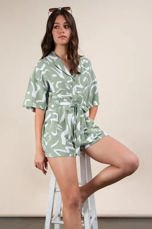 Oversized Printed Button Down Resort Romper