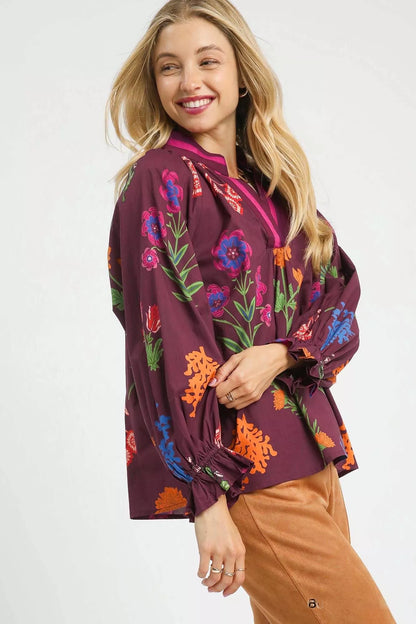 Shop Floral Print Flounce Sleeve Blouse at In Style Chics Boutique 