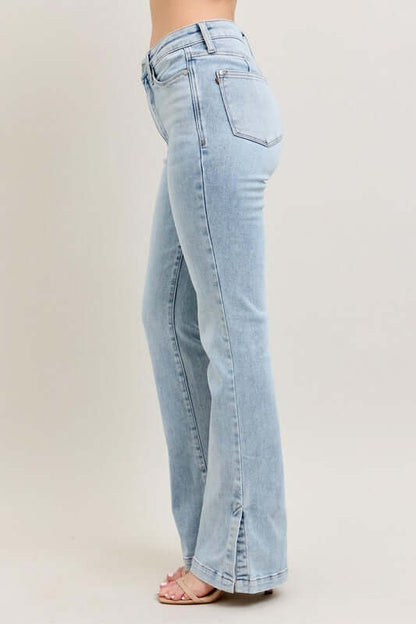 Judy Blue Tummy Control Vintage Wash Side Slit Slim Boot Jeans - In Style Chics Boutique Women's Juniors Plus Size Apparel Online 