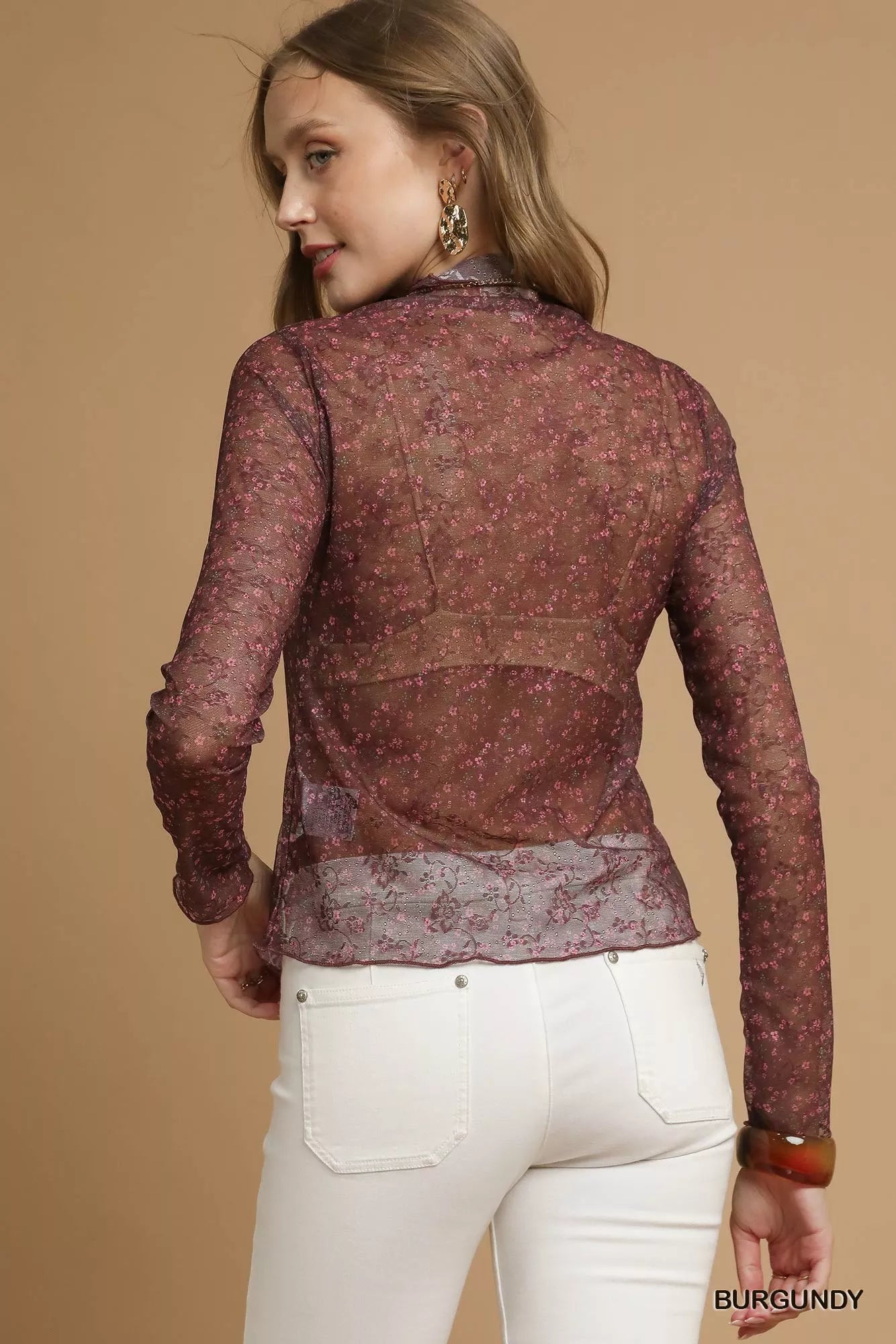 Nylon Lace Mesh Long Sleeve Top at In Style Chics Boutique 