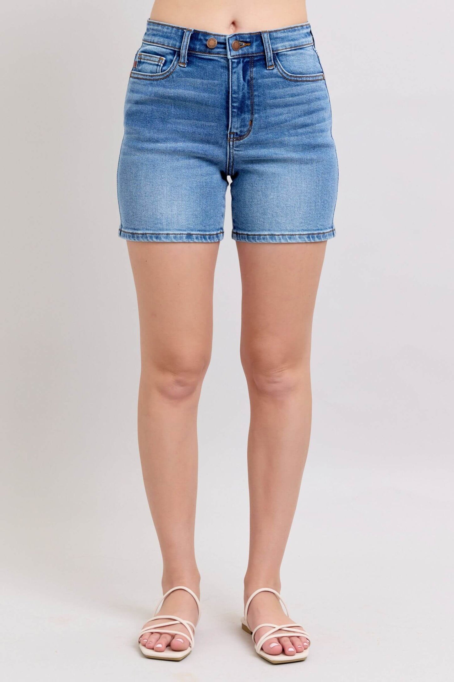 Judy Blue 2 Button Denim Shorts with Pockets -  In Style Chics Boutique Women's Juniors Plus Size Apparel Online
