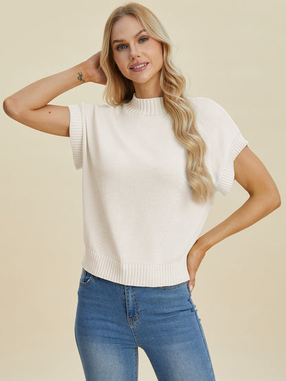 Double Take Full Size Mock Neck Short Sleeve Sweater - In Style Chics Boutique LLC