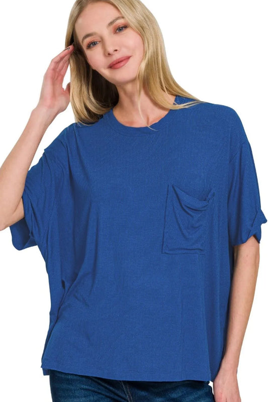 Short Sleeve Tee, Oversized Ribbed Round Neck - In Style Chics Boutique 