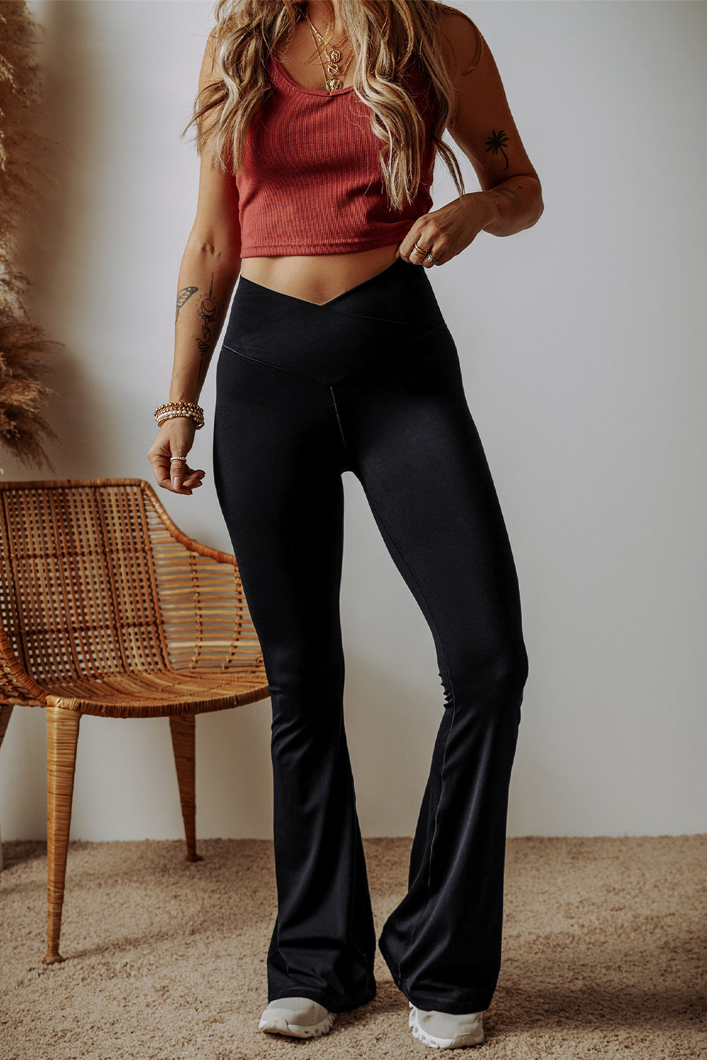 Black V Shape High Waist Flared Leggings - In Style Chics Boutique LLC