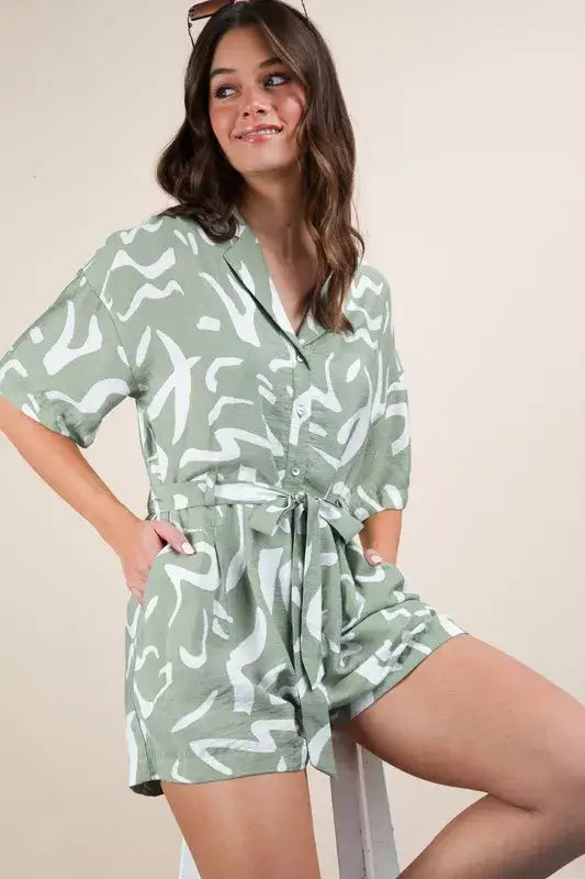 Oversized Printed Button Down Resort Romper