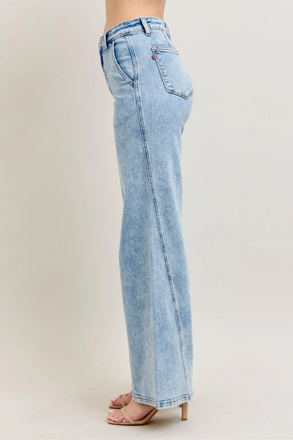 Judy Blue Wide Leg Jeans, High Waist with Skewed Inseam - Best Women's Jeans - In Style Chics Boutique 
