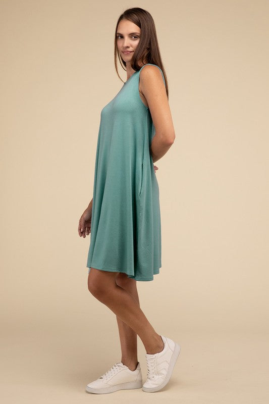Sleeveless Flared Dress with Side Pockets - In Style Chics Boutique LLC