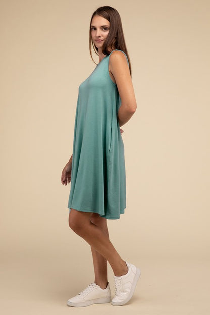 Sleeveless Flared Dress with Side Pockets - In Style Chics Boutique LLC