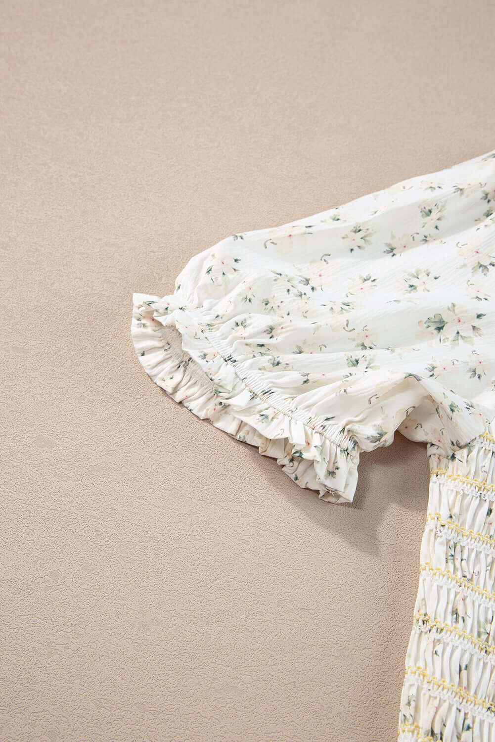 White Frill Neckline Shirred Bodice Floral Maxi Dress - In Style Chics Boutique Online Clothing Women's Juniors Apparel 