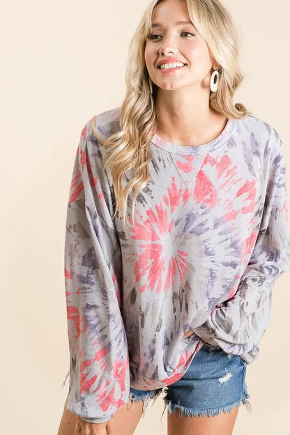 Terry Pull Over, Tie Dye Print Sweatshirt at In Style Chics Boutique 