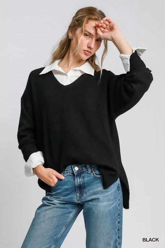 Wool Blended Pullover Black Sweater at In Style Chics Boutique 