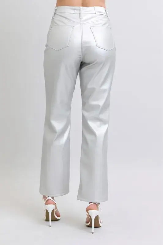 Judy Blue High Waist Silver Faux Leather Pants - In Style Chics Boutique Women's Juniors Plus Size Apparel Online 