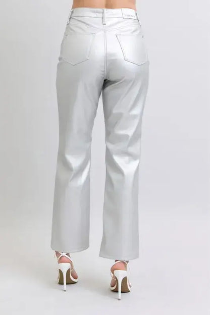 Judy Blue High Waist Silver Faux Leather Pants - In Style Chics Boutique Women's Juniors Plus Size Apparel Online 