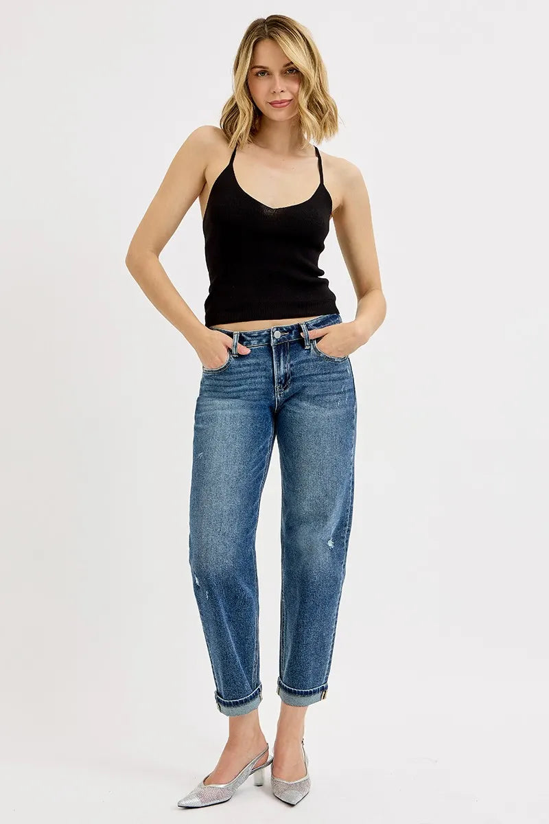 RISEN Crop Boyfriend Jeans, Low Rise - In Style Chics Boutique 
