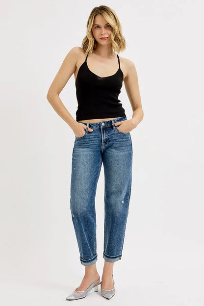 RISEN Crop Boyfriend Jeans, Low Rise - In Style Chics Boutique 