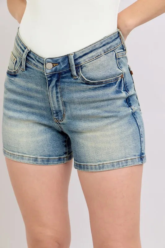 Judy Blue V-Front Vintage Wash Shorts