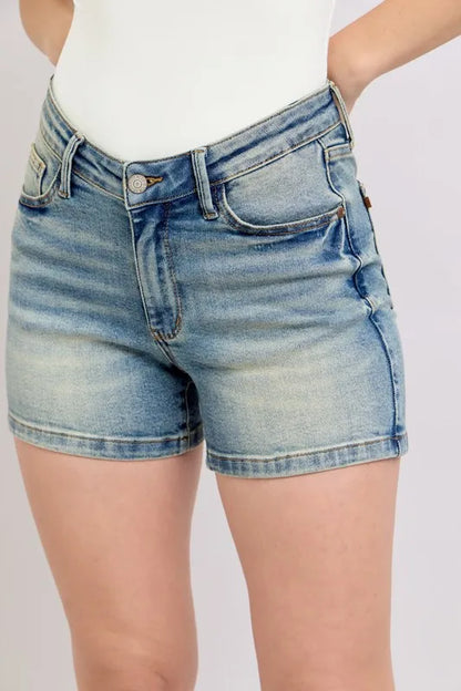 Judy Blue V-Front Vintage Wash Shorts