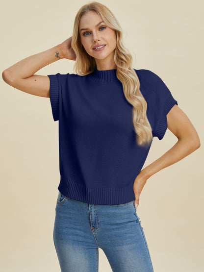Double Take Full Size Mock Neck Short Sleeve Sweater - In Style Chics Boutique LLC