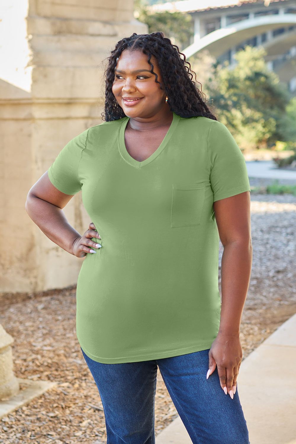 Bamboo Full Size  V-Neck Short Sleeve T-Shirt - Eco Friendly - Sensitive Skin - In Style Chics Boutique Women's Juniors Plus Size Apparel Online 