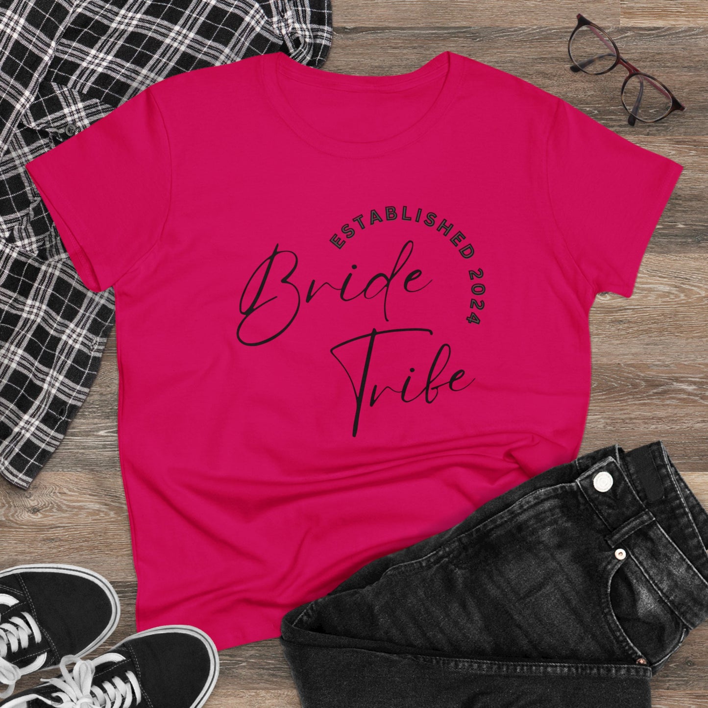 Women's Midweight Cotton Graphic Tee "Bride Tribe" - In Style Chics Boutique LLC