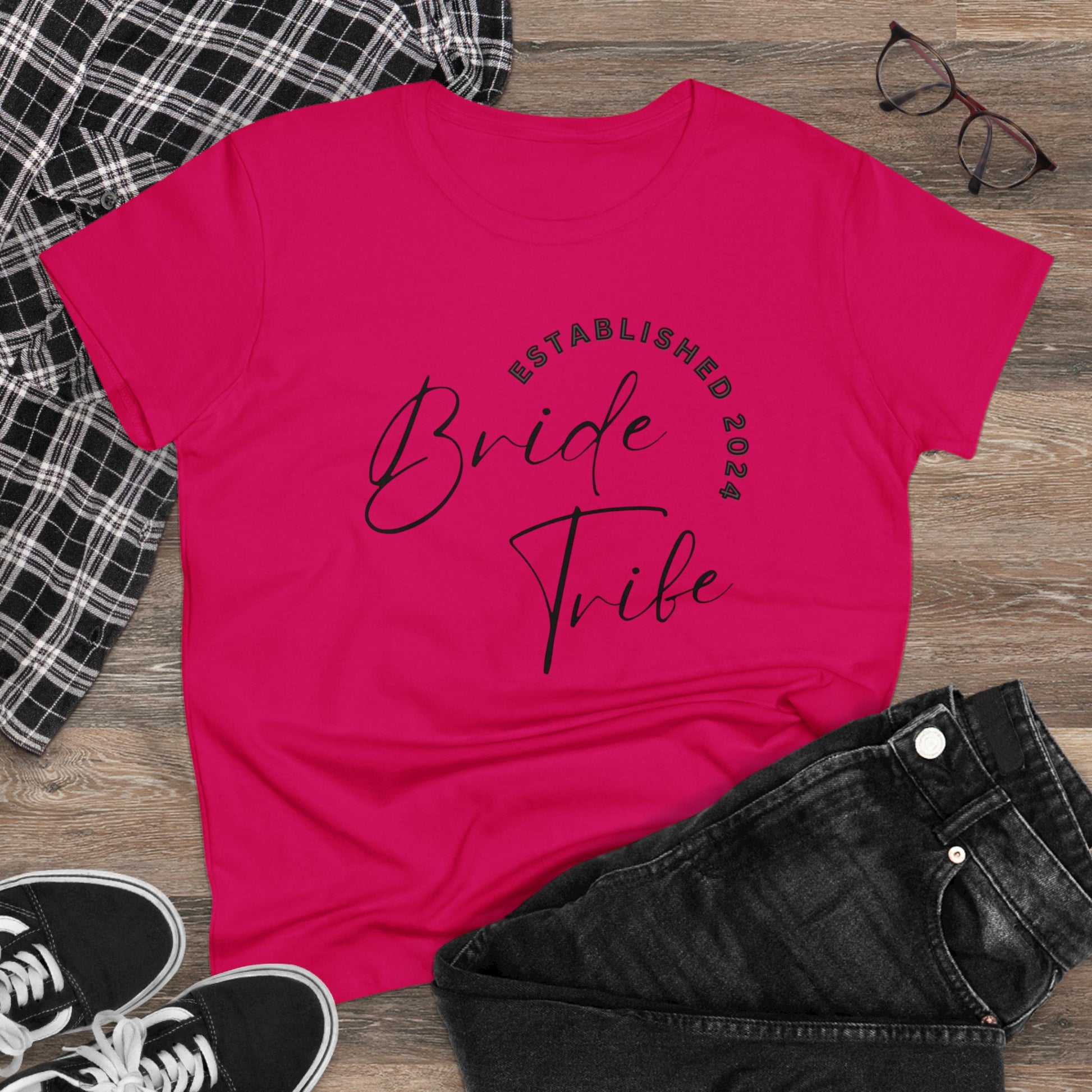 Women's Midweight Cotton Graphic Tee "Bride Tribe" - In Style Chics Boutique LLC
