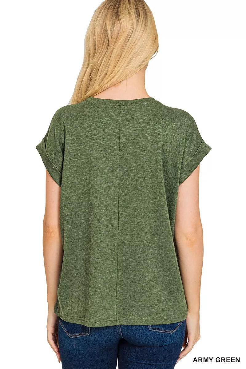 Cotton Modal Slub Rolled Sleeve T-Shirt Shop Everyday Essentials at In Style Chics Boutique 