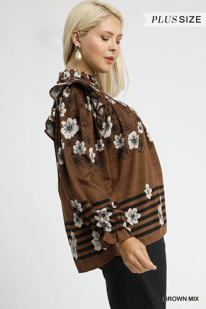 Mix Floral Smocked Ruffle Blouse at In Style Chics Boutique 