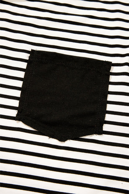 Black Stripe Chest Pocket Patch Round Neck Sleeveless Tee - Cute Clothes for Spring Summer - In Style Chics Boutique Women's Juniors Apparel Online 
