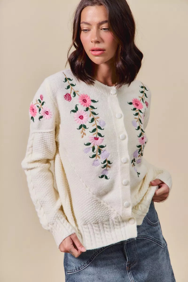 Shop this cute Floral Embroidered Coquette Sweater Cardigan by In Style Chics Boutique 🤍